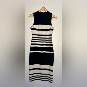 Stripped Black & White Bodycon Midi Dress